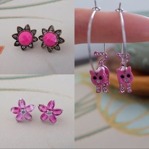 Rhinestone Pink Earrings Set